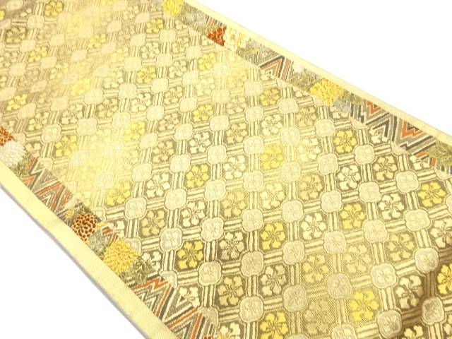 加納幸織物製　花菱に花々・幾何学模様織出し袋帯【中古】【着】【袋帯】 宗sou