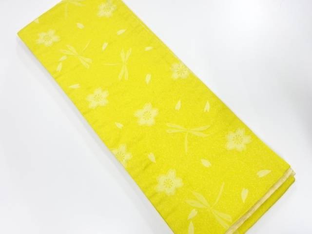 蜻蛉に桜模様織り出し　半幅帯【中古】【着】【半幅帯】 宗sou