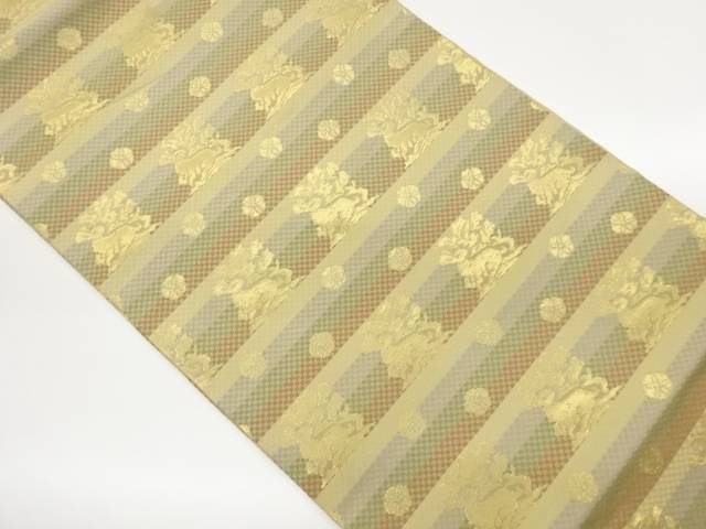 角倉文に横段・市松模様織出し名古屋帯【中古】【着】【名古屋帯】 宗sou