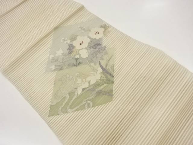 絽菱に草花模様織出し名古屋帯【中古】【着】【名古屋帯】 宗sou