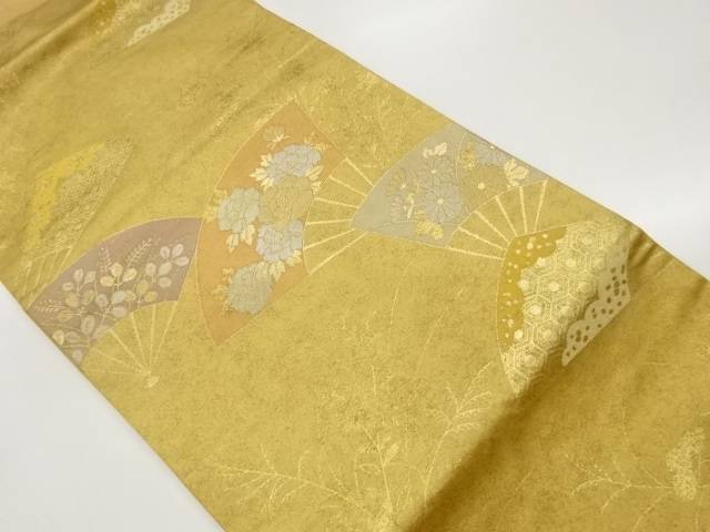 扇に秋草・牡丹・古典柄模様織出し名古屋帯【中古】【着】【名古屋帯】 宗sou