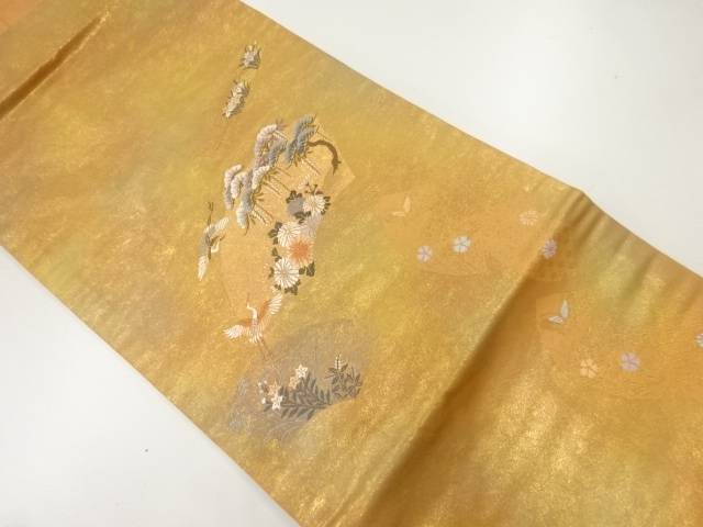 地紙に花鳥模様織出し名古屋帯【中古】【着】【名古屋帯】 宗sou