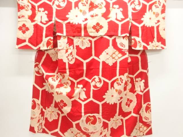 瓢箪に花模様長襦袢【アンティーク】【中古】【着】【縮緬・錦紗】 宗sou