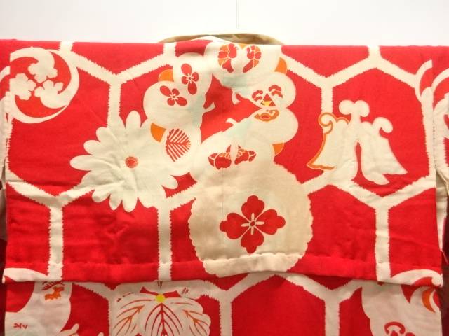 瓢箪に花模様長襦袢【アンティーク】【中古】【着】【縮緬・錦紗】 宗sou