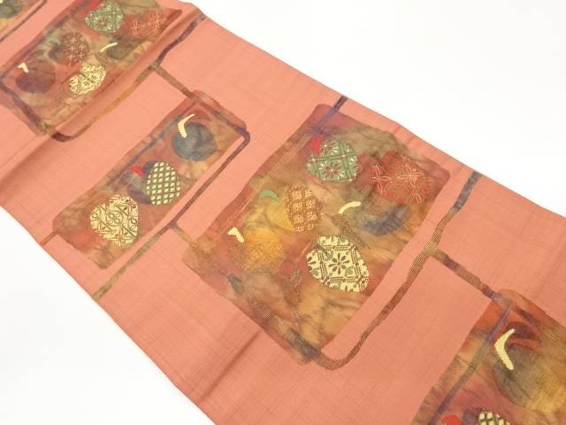抽象林檎に花菱模様織出し開き名古屋帯（額縁仕立て）【中古】【着】【名古屋帯】 宗sou