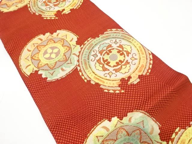 割れ絵皿に華紋織り出し 名古屋帯【中古】【着】【名古屋帯】 宗sou