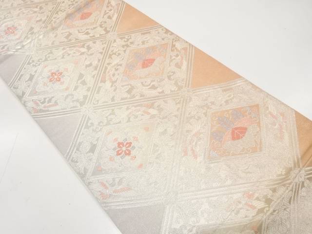 菱に桐・華紋・鶴模様織り出し袋帯（材料）【アンティーク】【中古】【着】【袋帯】 宗sou