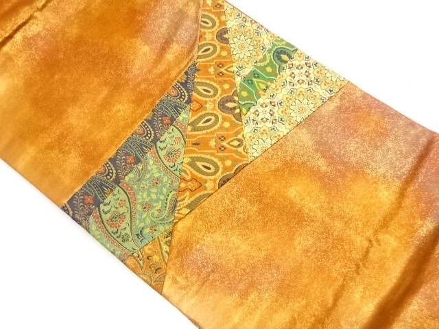 切り嵌め金彩花唐草・華紋模様名古屋帯【中古】【着】【名古屋帯】 宗sou