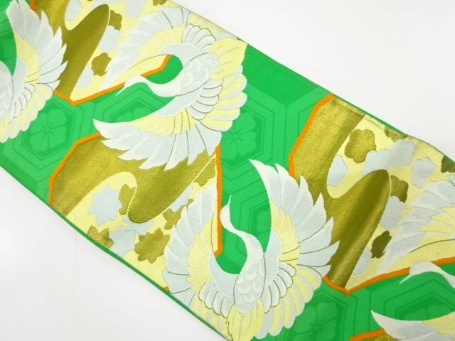 鶴に霞・梅模様織り出し袋帯（材料）【アンティーク】【中古】【着】【袋帯】 宗sou