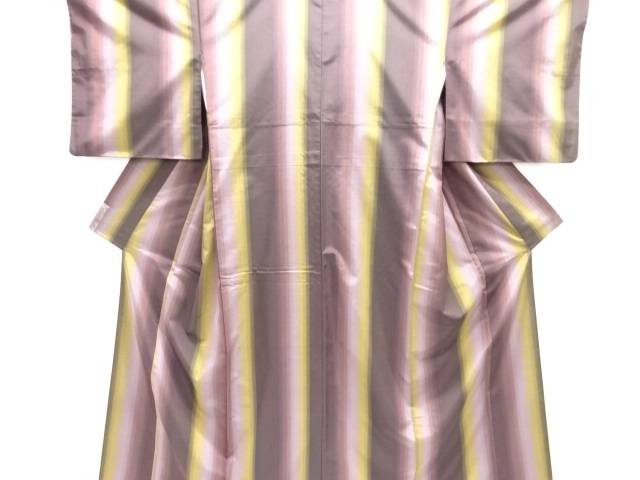 縞織り出しお召着物【中古】【着】【紬・お召し】 宗sou