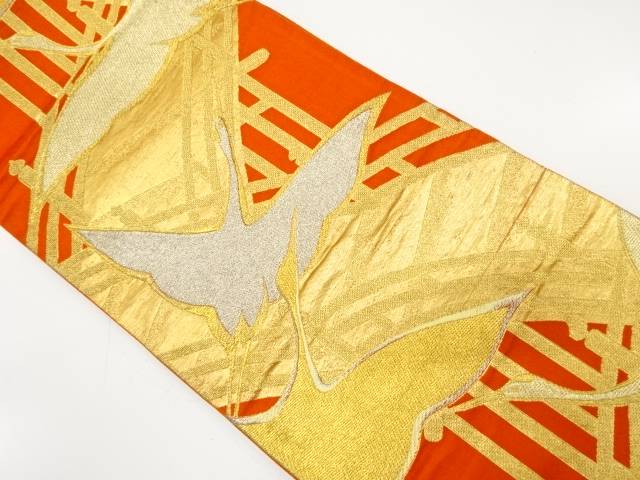 橋に群鶴模様織り出し袋帯（材料）【アンティーク】【中古】【着】【袋帯】 宗sou(4)