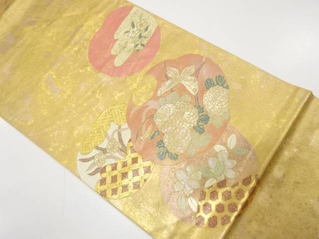 Other - 金彩螺鈿　蝶に菊・水仙・桔梗模様袋帯（材料）【アンティーク】【中古】【着】【袋帯】 宗sou