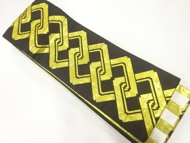 吉原繋ぎ模様織出しリバーシブル踊り用男物角帯【中古】【着】【帯】 宗sou