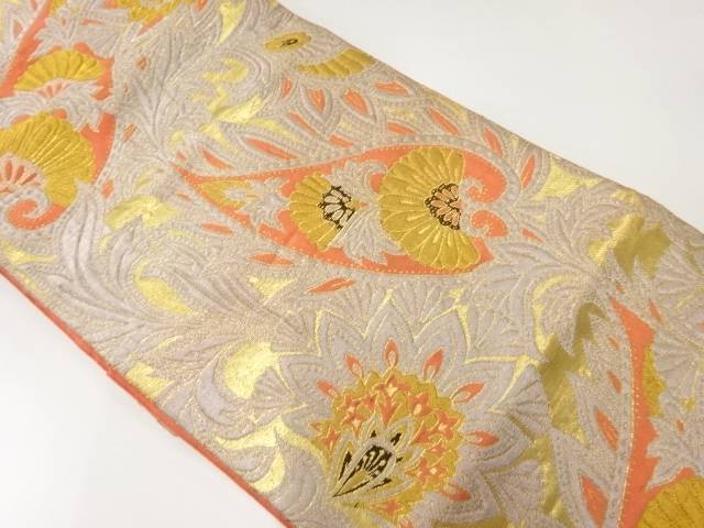 樂天商城 - 草花模様織出し名古屋帯（材料）【アンティーク】【中古】【着】【名古屋帯】 宗sou