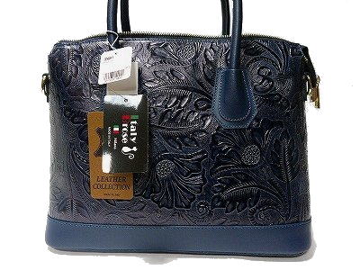 イタリアンカーフバッグ 高級 トートバッグ フラワーエンボス ショルダーストラップ付 黒