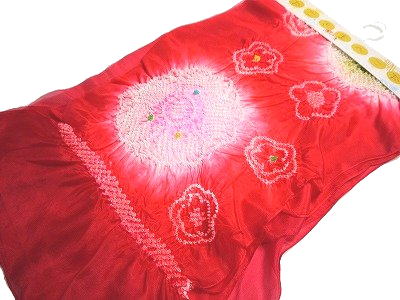 子供用 女児 浴衣帯　正絹 絞り 兵児帯(上）赤パールトーン加工済　赤色
