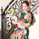 【全品クーポン最大3000円OFF☆7/13~16 23:59】【レンタル】振袖 セット 正絹 深緑色 グリーン 金色 桜 梅 流水 笹 絵羽柄 西陣織 振り袖...