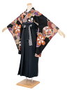 \半額!/先着100名限定クーポンで50%OFF 6/28~7/12 9:59まで【レンタル】袴セット 卒業式 袴 レンタル 女 女性 フルセット 黒 ブラック オレンジ 橙色 桜 花 鞠 市松格子 大人 レディース 大学 和服 着物セット 往復送料無料