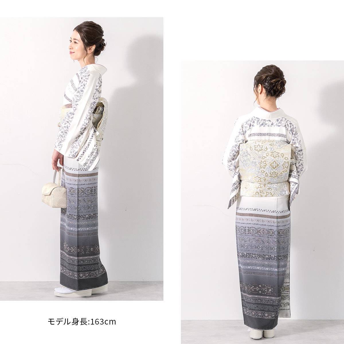 【10%OFF】訪問着 レンタル フルセット 七五三 卒業式 卒園式 入学式 母 ママ お茶会 白 グレー 唐草 縞 グラデ 正絹 袷 訪問着セット 着物 袋帯 草履 バッグ 創美苑 往復送料無料 身長154から167cm前後【マラソン限定クーポン】