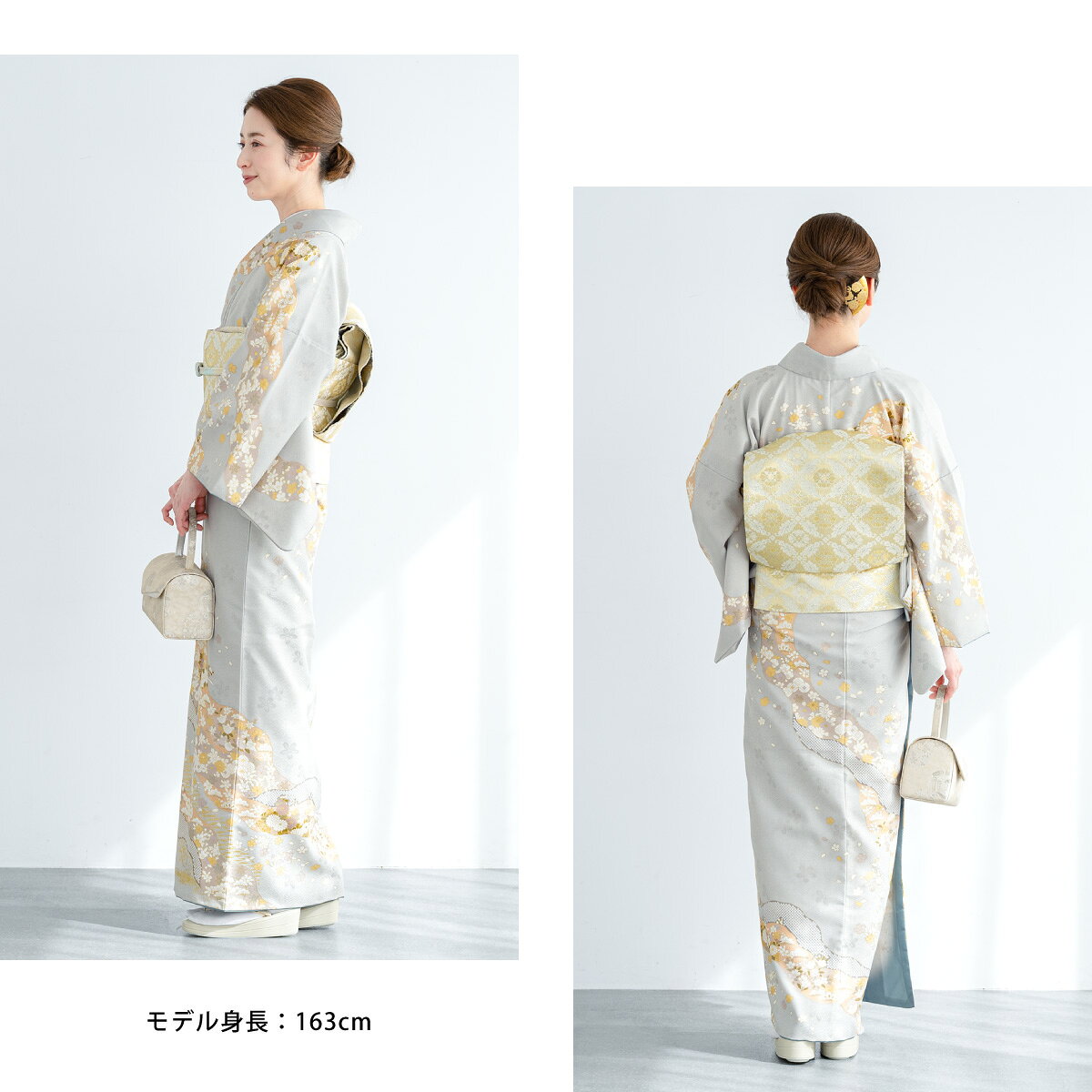 【決算大感謝祭限定｜最大3000円クーポン配布中】｜2/15~28【レンタル】 訪問着 フルセット レンタル 七五三 卒業式 卒園式 入学式 母 ママ お茶会 グレー よろけ縞 菊 藤 訪問着セット 着物 袋帯 草履 バッグ 創美苑 往復送料無料 身長156から169cm前後