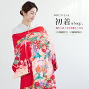 【全品クーポン最大3000円OFF☆6/14~19】【レンタル】産着 女の子 初着 祝着 お宮参り お祝い 赤ちゃん 掛け着 うぶぎ 祝着 絹 赤 レッド ピン...