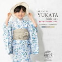 【全品クーポン最大3000円OFF☆7/13~16 23:59】【レンタル】浴衣 子供 女の子 浴衣セット 簡単 涼しい 白系 水色 ホワイト ボタニカル 花 亜麻色 レトロモダン 夏 かわいい キッズ 110cm 120cm 130cm 往復送料無料