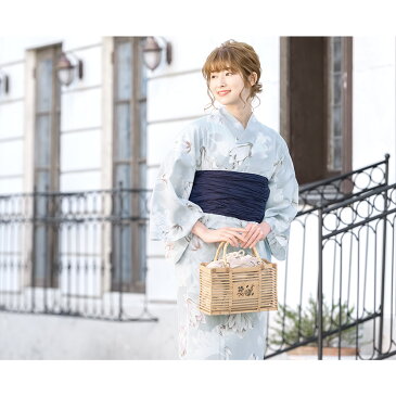 【8/4 20:00〜 最大20%OFF】【レンタル】浴衣 セット レディース レトロ 浴衣セット 大人 4点セット 水色 ブルー 木蓮 モクレン 花 兵児帯 夏 クール ゆかた 女性 和服 【往復送料無料】