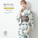【Fashion THE SALE限定☆最大3000円クーポン配布中☆6/28~7/12 9:59まで】【レンタル】浴衣 セット レンタル レディース 浴衣セット 大人 4点セット 夏 レトロモダン 女性 白系 グレー 灰色 牡丹 ダリア 花唐草 半幅帯 往復送料無料