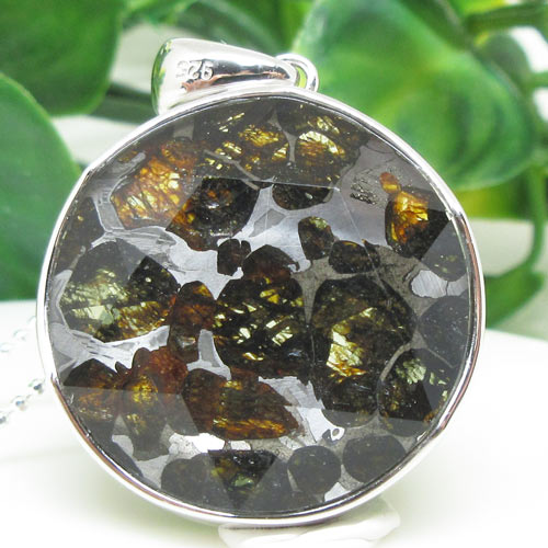 【天然石】パラサイト・セリコ☆両面ヘキサゴン☆隕石ペンダントトップ☆隕石☆ケニア☆ヘキサゴン☆sv925☆石..
