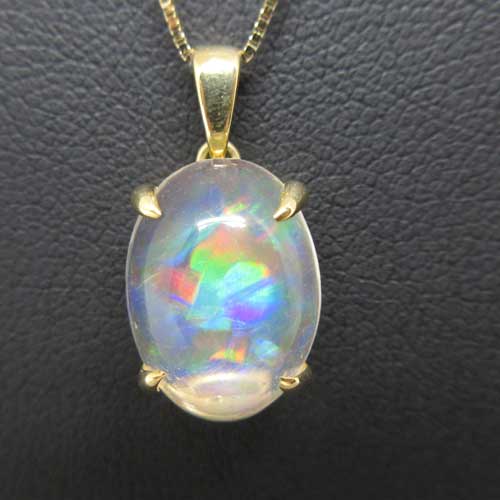 【天然石プレシャスオパール☆ペンダント☆トップ☆クリア☆18K☆18金☆オパール☆遊色効果☆動画あり☆