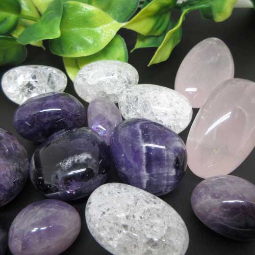 【天然石】HOLD STONE☆タンブル☆クラック水晶☆アメジスト☆ローズクォーツ☆約200g☆簡易包装☆ポスト投函☆