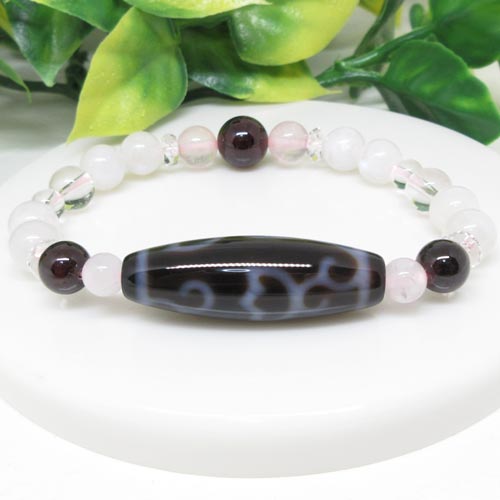 【天然石】天珠☆蓮花☆37ミリ☆ガーネット☆ムーンストーン☆女子的天珠☆