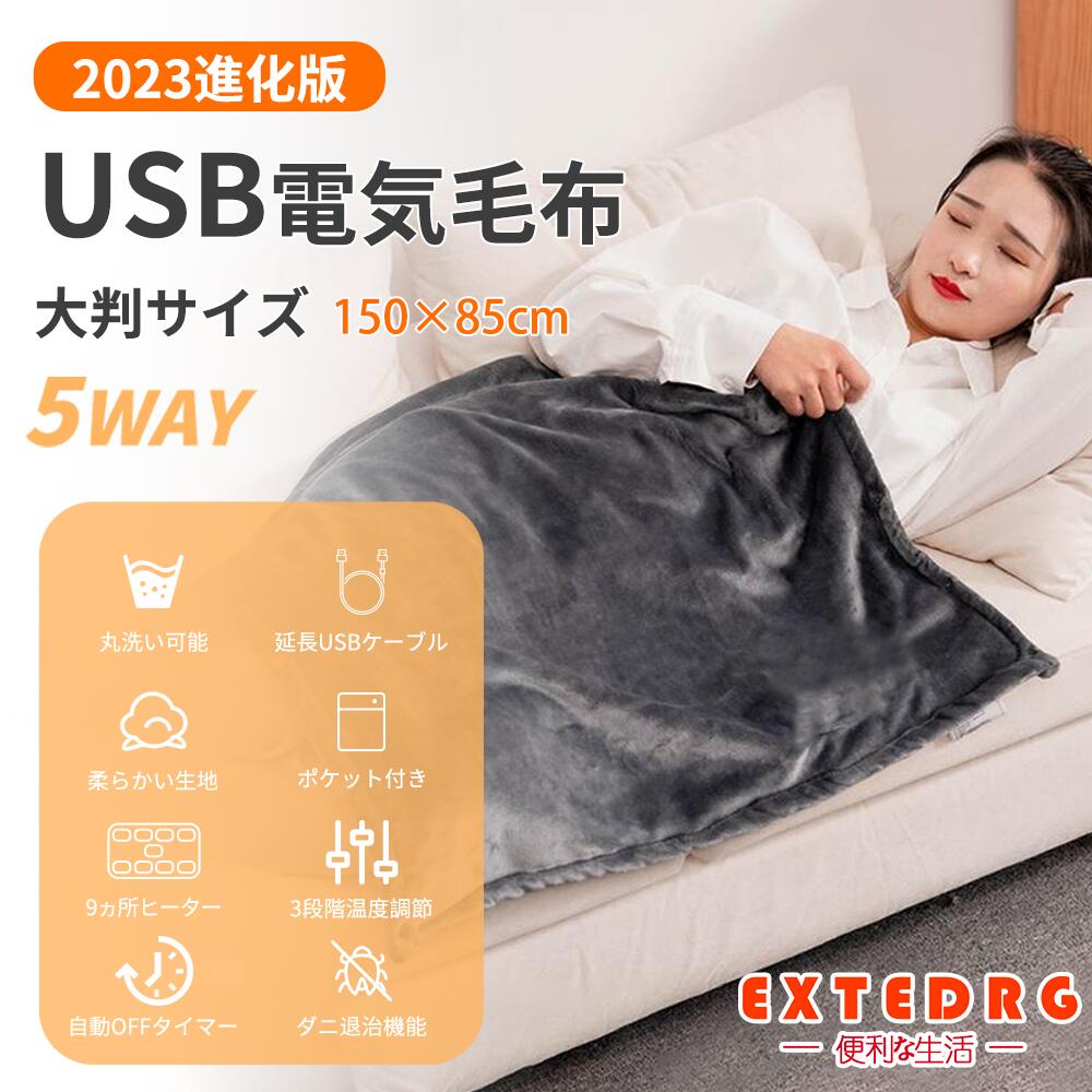 電気毛布 2024 加厚型 150×85cm 9つ発熱ヒーター 電気ブランケット USB電気毛布 自動OFFタイマー 3段温度調節 延長ケーブル 掛け敷き兼用 10秒速暖 温度3段階調整 フランネル ひざ掛け 肩掛け 着る 水洗い可 防寒対策 暖房器具 キャンプ