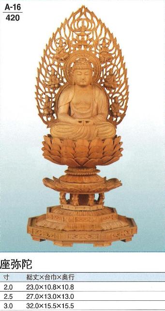 白檀　正八角台　上彫仏　座弥陀　飛天光背　3寸(3)