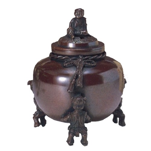 香炉 新平丸 茶布唐子（小） 【 青銅製・徳色 】 【 高さ12.2x幅10.1cm 】