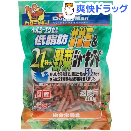 ドギーマン ヘルシーエクセル低脂肪ササミ＆21種の野菜ジャーキーフード(400g)【ドギーマン(Doggy Man)】