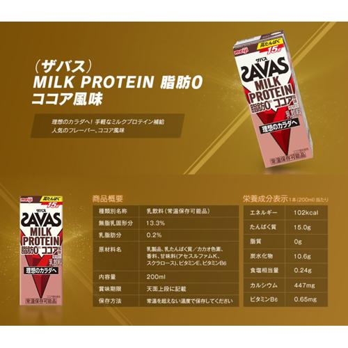 【訳あり】明治 ザバス ミルクプロテイン MILK PROTEIN 脂肪0 ココア風味(200ml*48本セット)【ザバス ミルクプロテイン】