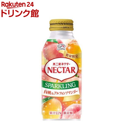 乐天商城 - 不二家 ネクタースパークリング 白桃＆アルフォンソマンゴー ボトル缶(380ml×24本入)【ネクター】
