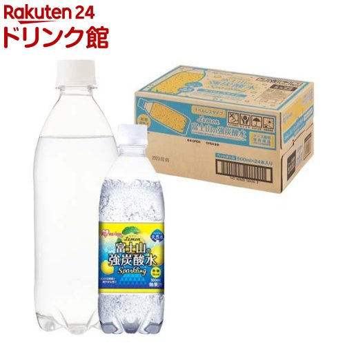 アイリス 富士山の強炭酸水 レモン ラベルレス(500ml*24本入)【アイリスの天然水】[炭酸水 500ml 24本 ラベルレス 国産]