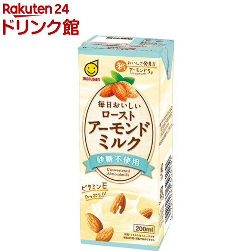 マルサン 毎日おいしいローストアーモンドミルク 砂糖不使用(200ml*24本セット)