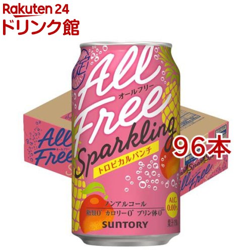 お店TOP＞ノンアルコール飲料＞サントリー オールフリースパークリング トロピカルパンチ ノンアルコール (24本入×4セット(1本350ml))【サントリー オールフリースパークリング トロピカルパンチ ノンアルコールの商品詳細】●南国を思わせるトロピカルフルーツの味わいとノンアルコールならではの後味の複雑味を感じられるオールフリースパークリング。●アルコール0.00％・カロリーゼロ・糖類ゼロ・プリン体ゼロ【品名・名称】炭酸飲料【サントリー オールフリースパークリング トロピカルパンチ ノンアルコールの原材料】マンゴー果汁(メキシコ製造)、パインアップル果汁、ミントエキス／炭酸、酸味料、香料、甘味料(アセスルファムK、スクラロース)、カラメル色素【栄養成分】100mlあたりエネルギー：0kcal、たんぱく質：0g、脂質：0g、炭水化物：0.4〜0.9g(糖類：0g)、食塩相当量：0.06〜0.12g【アレルギー物質】記載なし【保存方法】常温【発売元、製造元、輸入元又は販売元】サントリー※説明文は単品の内容です。リニューアルに伴い、パッケージ・内容等予告なく変更する場合がございます。予めご了承ください。・単品JAN：4901777452091サントリー〒135-8631　東京都港区台場2-3-303-5579-1000広告文責：楽天グループ株式会社電話：050-5306-1825[ノンアルコール飲料]