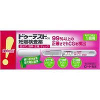 商品説明「ドゥーテスト・hCG 妊娠検査薬 1回用」は、妊娠検査薬です。妊娠初期は胎児の脳や心臓などの諸器官が形成されるとても重要な時期であり、胎児が外からの影響を受けやすい時期でもあります。したがって、妊娠しているかどうかをできるだけ早く知り、栄養摂取や薬の使用に十分気をつけるとともに、飲酒、喫煙、風疹などの感染症や放射線照射などを避けることが、胎児の健全な発育と母体の健康のためにとても大切なのです。医薬品。(妊娠がわかるしくみ(検査の原理))妊娠すると、hCGと呼ばれるヒト絨毛性性腺刺激ホルモンが体内でつくられ、尿中に排泄されるようになります。ドゥーテスト・hCGは金コロイドクロマト免疫測定法によって、この尿中のhCGを検出する妊娠検査用キットです。この検査薬は妊娠しているかどうかを補助的に検査するものであり、妊娠の確定診断を行うものではありません。使用方法*使用目的*尿中のヒト絨毛性性腺刺激ホルモン(hCG)の検出(妊娠の検査)*使用方法*●検査ができる時期生理予定日のおおむね1週間後から検査できます。また、朝、昼、夜、どの時間帯の尿でも検査できます。*検査のしかた*検査の手順個包装を検査直前に開封し、テストスティックを取り出してください。1.キャップを後ろにつける。2.尿を約2秒かける(5秒以上かけないでください)※紙コップ等を使用する場合は乾いた清潔なものを用い、採尿部全体が浸るように2秒以上つけてください。15秒以上はつけないでください。3.キャップをして、平らな所に置いて約1分待つ。※10分を過ぎての判定は避けてください。*採尿に関する注意*にごりのひどい尿や異物が混じった尿は、使用しないでください。*検査手順に関する注意*・操作は定められた手順に従って正しく行ってください。・採尿後は、速やかに検査を行ってください。尿を長く放置すると検査結果が変わってくることがあります。*判定のしかた*スティック窓の確認部分にラインが出ていることを確認してください。●陽性・・・(判定)部分に赤紫色の縦ラインが出たとき(薄くても判定部分に縦のラインが現れたら陽性です)妊娠反応あり妊娠の反応が認められました。妊娠している可能性があります。できるだけ早く医師の診断を受けてください。●陰性・・・(判定)部分に赤紫色の縦のラインが出なかったとき妊娠反応なし今回の検査では妊娠は認められませんでした。しかし、その後生理が始まらない場合は、再検査をするかまたは医師に相談してください。*判定に関する注意*・妊娠以外にも、次のような場合、結果が陽性となることがあります。閉経期の場合hCG産生腫瘍の場合(絨毛上皮腫など)性腺刺激ホルモン剤などの投与を受けている場合・予定した生理がないときでも、次のような場合、結果が陰性となることがあります。生理の周期が不規則な場合使用者の思い違いにより日数計算を間違えた場合妊娠の初期で尿中hCG量が充分でない場合異常妊娠の場合(子宮外妊娠など)胎児異常の場合(胎内死亡、けい留流産など)胞状奇胎などにより大量のhCGが分泌された場合など【よくある質問】Q1.「判定」部分に一時的に横のライン(色)が現れたのですが？A1.尿が吸いあがる過程で、試薬粒子の流れが横ライン状に見えたり、色がついて見えることがありますが、これは判定とは関係ありません。Q2.確認部分にラインが出なかったのですが？A2.確認部分にラインが出なかった場合は、尿量が極端に少なかったもしくは極端に多かったか、操作が不適切であった等のために、検査が正しく行われなかったと考えられます。その場合は、新しいテストスティックで再検査してください。Q3.検査の結果は陰性だったのに、その後も生理が始まらないのですが？A.3ドゥーテスト・hCGは生理予定日のおおむね1週間後から検査可能です。しかし、予定日の思い違いや生理周期の変動などにより、結果的に検査時期が早すぎると、妊娠していても尿中のhCGが検出可能濃度に達していない可能性があります。妊娠している場合、hCGの濃度は日ごとに高くなりますので、数日後に再検査するかまたは医師にご相談ください。Q4.薬の服用や飲酒は判定に影響するのでしょうか？A4.薬(かぜ薬、ピル等)の服用や飲酒による影響はありません。ただし、不妊治療などでhCGを含んだ性腺刺激ホルモン剤の投与を受けている場合は影響を及ぼすことがあります。Q5.「判定」部分にラインがあるのかないのか、はっきり分からないのですが？A5.確認部分に線が発色している場合、色の濃さに関係なくたとえ薄い線でも「判定」部分にラインがでていれば陽性と判定してください。ただし、10分を過ぎての判定は避けてください。Q6.1-3分後は陰性だったのですが、10分以上経って「判定」部分にラインがでてきましたが？A6.今回は陰性です。10分を過ぎての判定は避けてください。しかし今後も生理が始まらないようなら、数日後に再検査するか医師にご相談ください。使用上の注意●してはいけないこと検査結果から、自分で妊娠の確定診断をしないでください。・判定が陽性であれば妊娠している可能性がありますが、正常な妊娠かどうかまで判別できませんので、できるだけ早く医師の診断を受けてください。・妊娠の確定診断とは、医師が問診や超音波検査などの結果から総合的に妊娠の成立を診断することです。●相談すること1.不妊治療をうけている人は使用前に医師にご相談ください。2.判定が陰性であっても、その後生理が始まらない場合には、再検査をするか、または医師にご相談ください。*検査時期に関する注意*1.生理周期が順調な場合生理予定日のおおむね1週間後から検査ができます。しかし妊娠の初期では、人によってはまれにhCGがごく少ないこともあり、陰性や不明瞭な結果を示すことがあります。このような結果がでてから、およそ1週間たってまだ生理が始まらない場合には、再検査をするか、または医師にご相談ください。2.生理周期が不規則な場合前回の周期を基準にして予定日を求め、おおむねその1週間後に検査してください。結果が陰性でもその後生理が始まらない場合には、再検査をするか、または医師にご相談ください。*その他の注意*使用後のテストスティックは、プラスチックゴミとして各自治体の廃棄方法に従い廃棄してください。保管及び取り扱い上の注意・小児の手の届かない所に保管してください。・直射日光を避け、なるべく湿気の少ない涼しい所に保管してください。・使用直前までテストスティックの袋は開封しないでください。・使用期限の過ぎたものは使用しないでください。●保管方法：室内保管●有効期間：22ヵ月(使用期限は外箱およびテストスティックの袋に記載)成分(テストスティック1本中)抗hCG抗体(ウサギ)液：1μL金コロイド標識抗hCG・モノクローナル抗体(マウス)液：33μL検出感度：50IU/Lリスク区分第2類医薬品製造販売元ロート製薬株式会社大阪市生野区巽西1-8-1使用期限使用期限まで1年以上ある商品をお届けいたしております広告文責株式会社クスリのナカヤマTEL: 03-5497-1571備考■パッケージデザイン等は、予告なく変更されることがあります。■物流センターの在庫は常に変動しております。そのため、ページ更新とご注文のタイミングによって、欠品やメーカー販売終了のため商品が手配できない事態が発生致します。その場合、誠に申し訳ありませんが、メールにて欠品情報をご案内の上、キャンセル対応させていただく場合がございます。■特に到着日のご指定が無い場合、商品は受注日より起算して1~5営業日を目安に発送いたしております。ご注文いただきました商品の、弊社在庫状況等によっては、発送まで時間がかかる場合がございますので、予めご了承ください。また、5営業日以内の発送が困難な場合には、メールにて発送遅延のご連絡と発送予定日のご案内をお送りさせていただきます。