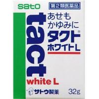 商品説明「タクトホワイトL 32g」は、優れた冷却作用と清涼感のあるリニメント剤です。グリチルリチン酸ニカリウム、ジフェンヒドラミン、dl-塩酸メチルエフェドリンが炎症を抑えます。患部を乾かす酸化亜鉛を配合。あせもやかゆみに最適です。効果・効能あせも、かゆみ、虫さされ、じんましん、湿疹、皮膚炎、かぶれ用法・用量1日数回患部に適量を塗布します。「用法・用量に関連する注意」(1)定められた用法・用量を厳守してください。(2)小児に使用させる場合には、保護者の指導監督のもとに使用させてください。(3)目に入らないように注意してください。万一、目に入った場合には、すぐに水又はぬるま湯で洗ってください。なお、症状が重い場合には、眼科医の診療を受けてください。(4)外用にのみ使用してください。使用上の注意「相談すること」1．次の人は使用前に医師又は薬剤師にご相談ください(1)医師の治療を受けている人。(2)本人又は家族がアレルギー体質の人。(3)薬によりアレルギー症状を起こしたことがある人。(4)湿潤やただれのひどい人。2．次の場合は、直ちに使用を中止し、この文書を持って医師又は薬剤師にご相談ください(1)使用後、次の症状があらわれた場合関係部位：皮ふ症状：発疹・発赤、かゆみ、はれ(2)5-6日間使用しても症状がよくならない場合保管及び取り扱い上の注意(1)直射日光の当たらない湿気の少ない涼しい所に密栓して保管してください。(2)小児の手の届かない所に保管してください。(3)他の容器に入れ替えないでください。(誤用の原因になったり品質が変わるおそれがあります。)(4)酸化亜鉛が配合されているため塗布部が白くなります。(5)使用期限をすぎた製品は、使用しないでください。成分成分分量働きジフェンヒドラミン1.0%かゆみ、かぶれを抑えます。dl-塩酸メチルエフェドリン0.5%かゆみ、かぶれを抑えます。リドカイン0.5%かゆみ、かぶれを抑えます。グリチルリチン酸ニカリウム0.5%あせも、じんましんなどの炎症を鎮めます。イソプロピルメチルフェノール0.1%殺菌作用により細菌による悪化を防ぎます。酸化亜鉛12.5%収れん作用と分泌物を吸着して患部を乾燥することにより治りを助けます添加物として、ハッカ油、ポリソルベート80、CMC-Na、クエン酸Na、香料、チモールを含有します。リスク区分第2類医薬品製造販売元佐藤製薬株式会社東京都港区元赤坂1丁目5番27号使用期限使用期限まで1年以上ある商品をお届けいたしております広告文責株式会社クスリのナカヤマTEL: 03-5497-1571備考■パッケージデザイン等は、予告なく変更されることがあります。■物流センターの在庫は常に変動しております。そのため、ページ更新とご注文のタイミングによって、欠品やメーカー販売終了のため商品が手配できない事態が発生致します。その場合、誠に申し訳ありませんが、メールにて欠品情報をご案内の上、キャンセル対応させていただく場合がございます。■特に到着日のご指定が無い場合、商品は受注日より起算して1~5営業日を目安に発送いたしております。ご注文いただきました商品の、弊社在庫状況等によっては、発送まで時間がかかる場合がございますので、予めご了承ください。また、5営業日以内の発送が困難な場合には、メールにて発送遅延のご連絡と発送予定日のご案内をお送りさせていただきます。