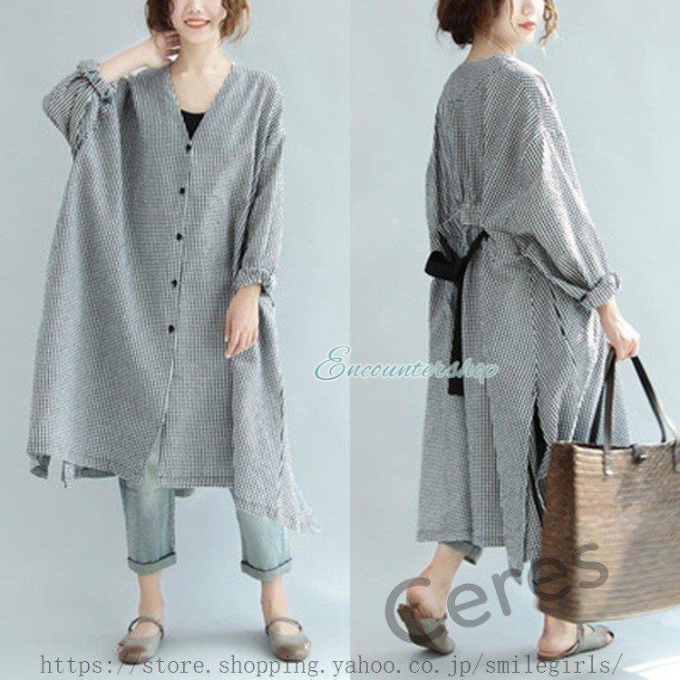 乐天商城 - 【ポイント最大9倍!お買い物マラソン！1着半額!まとめ買い2枚購入割引クーポン利用で！ 】ワンピース レディース カーディガン シャツワンピ チェック 羽織 夏 冷房対策 紫外線対策 ポイント消化