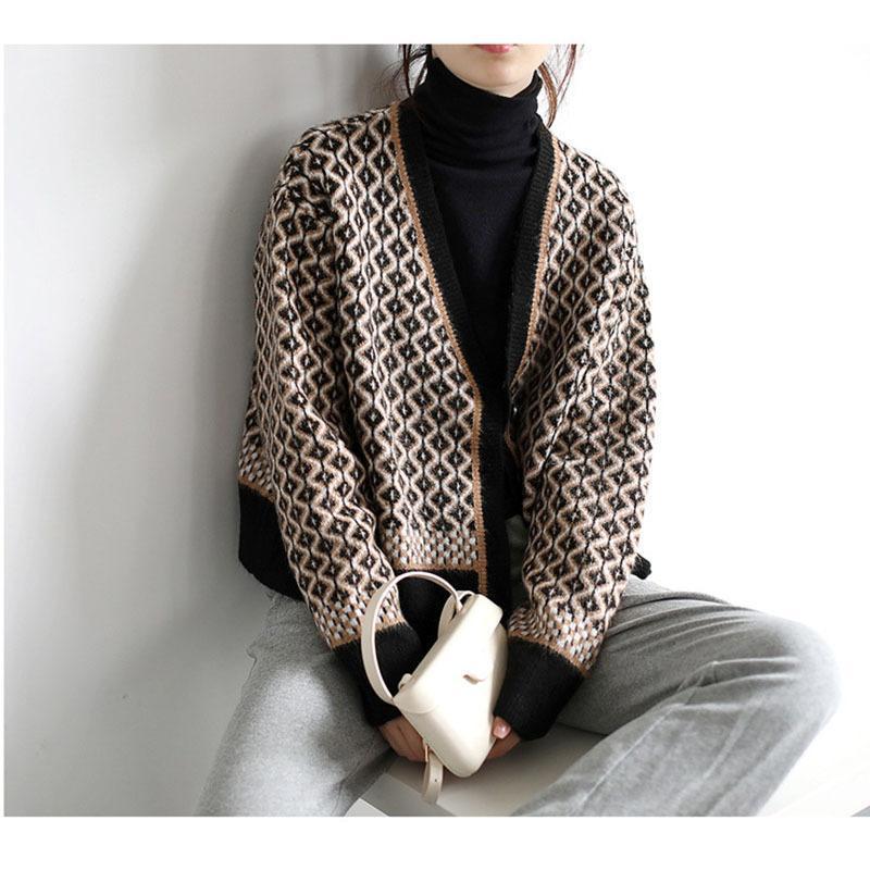 【お買い物マラソン限定！1着半額！まとめ買い2枚購入割引クーポン利用で！ 】ジャガードカーディガン レディース 幾何学柄配色ダイス柄 ニットカーディガン 長袖 ニットトップス アーガイル柄 羽織り 春秋冬 アウター おしゃれ