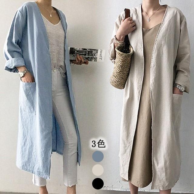 乐天商城 - 【ポイント最大9倍!お買い物マラソン！1着半額!まとめ買い2枚購入割引クーポン利用で！ 】トレンチコート ロング丈 カーディガン レディース ロングアウター 秋 長袖 綿麻混カーディガン 前開き 大きいサイズ ゆったり 体型カバー 30代