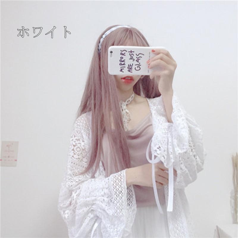 カーディガン サマー レディース 春 春夏 ニット 長袖 バルーンスリーブ 総レース ス 透かし エアコン対策 冷房対策