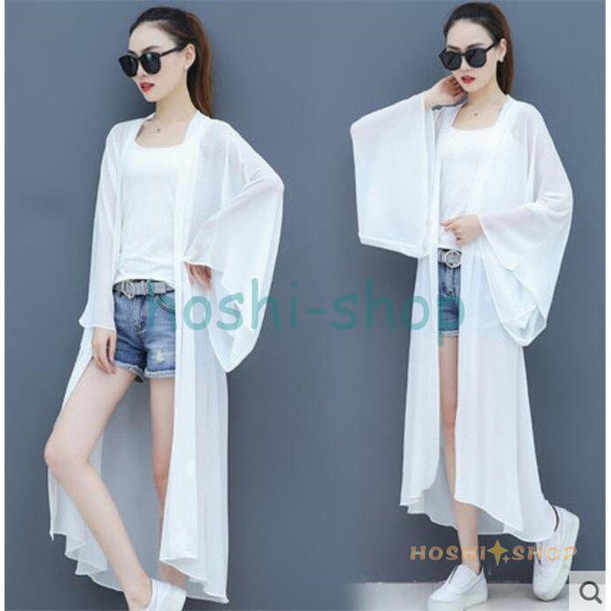 Nylon, Rayon, Polyester - 【ポイント最大12倍!お買い物マラソン！1着半額!まとめ買い2枚購入割引クーポン利用で！ 】カーディガン レディース シフォン サマージャケット ロング丈 薄手 夏 春 秋 カーディ