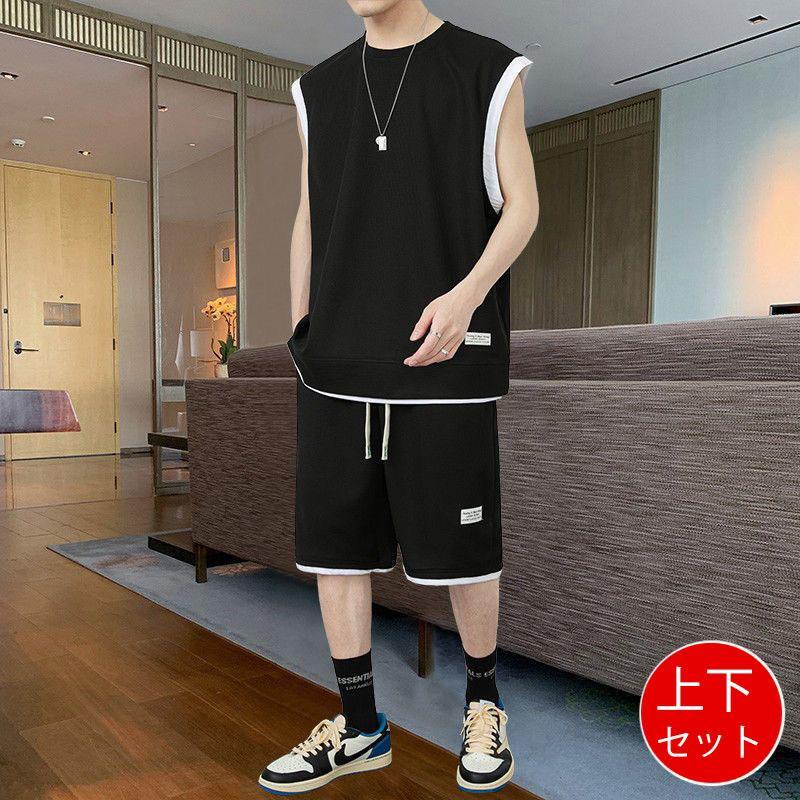 【お買い物マラソン限定！1着半額！まとめ買い2枚購入割引クーポン利用で！ 】上下セット セットアップ Tシャツ ハーフパンツ ノースリーブ メンズ 夏 ルームウェア 部屋着 カジュアル おしゃれ ゆったり 父の日 プレゼント 男性用 送料無料