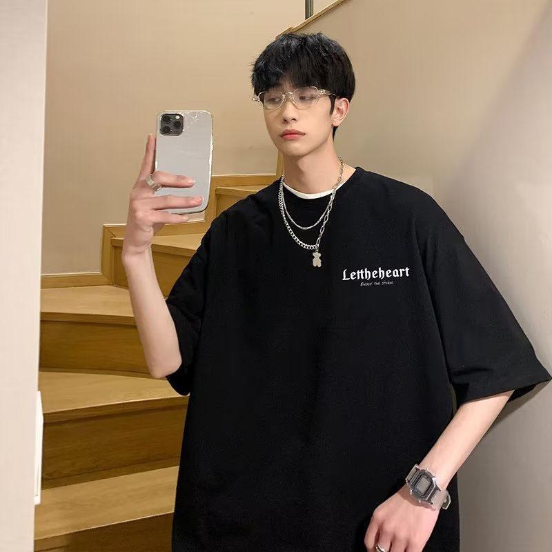 五分袖tシャツ メンズ ビッグtシャツ おしゃれ ゆったり 無地 カジュアル ビッグシルエット tシャツ 韓国 tシャツ 5分袖 UV対策 春 夏 夏服 20代 30代 40代